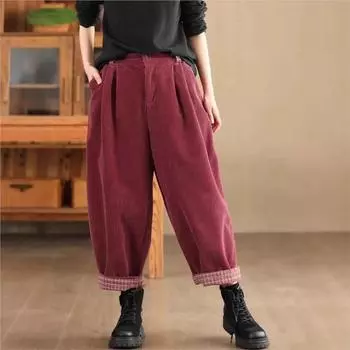 Johnature Женские зимние модные однотонные винтажные шаровары в китайском стиле в стиле ретро One Size кофейный