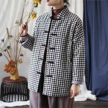 Johnature Женские зимние нишевые сетчатые винтажные свободные ретро-модные повседневные однобортные пальто с длинными рукавами One Size