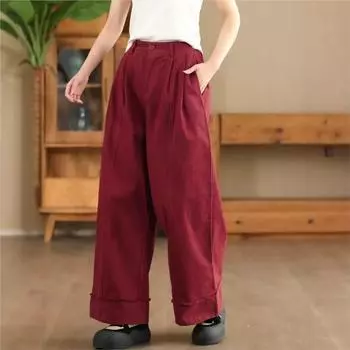 Johnature Женские зимние нишевые свободные однотонные свободные широкие брюки брюки ретро повседневные индивидуальные брюки L бежевый