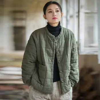 Johnature Женские зимние пальто с длинным рукавом и теплыми карманами на пуговицах Женские пальто One Size хаки