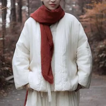 Johnature Женские зимние пальто с винтажным поясом и V-образным вырезом, с длинным рукавом, белые пальто в китайском стиле One Size белый