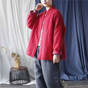 Johnature Женские зимние пальто в винтажном стиле с длинными рукавами One Size красный