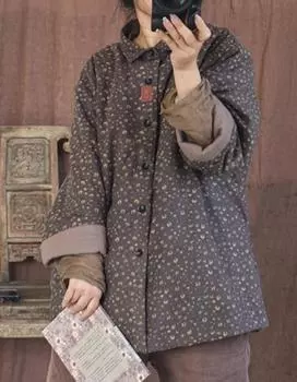 Johnature женские зимние парки в китайском стиле теплая одежда с цветочным принтом на пуговицах льняные винтажные парки пальто One Size оранжевый