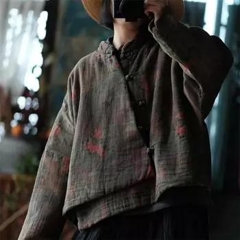 Johnature женские зимние парки в китайском стиле с длинными рукавами и пуговицами, хлопковые пальто, винтажные женские парки с цветочным принтом