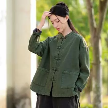 Johnature Женские зимние плюшевые теплые пальто в китайском стиле с длинным рукавом One Size бежевый