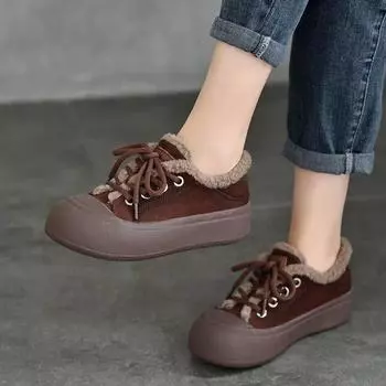 Johnature, женские зимние плюшевые туфли на плоской подошве из натуральной кожи, универсальные хлопковые туфли из воловьей кожи в стиле ретро в стиле ретро