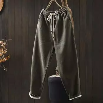 Johnature Женские зимние повседневные свободные брюки-шаровары с эластичной талией для стирки в китайском стиле в винтажном стиле M