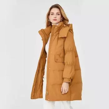 Johnature женские зимние пуховые пальто с капюшоном, теплые пальто с длинными рукавами, шляпа, съемные однотонные теплые пуховики S бежевый