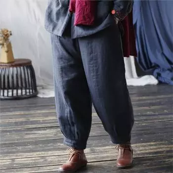 Johnature женские зимние свободные винтажные однотонные шаровары модные повседневные ретро-брюки в китайском стиле One Size чёрный