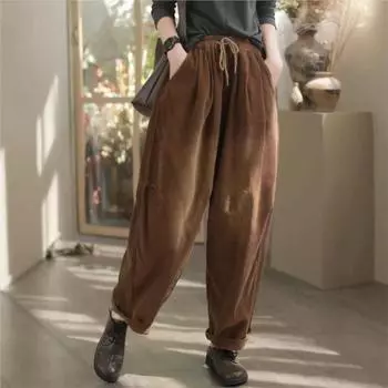 Johnature женские зимние винтажные повседневные шаровары с эластичной талией в китайском стиле ретро-штаны One Size