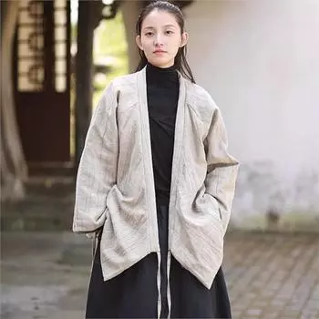 Johnature Женские зимние винтажные свободные пальто с поясом в китайском стиле с V-образным вырезом и длинным рукавом One Size