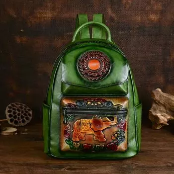 Johnature Женский кожаный рюкзак в стиле ретро с тиснением в виде слона, большой емкости, сумки для отдыха и путешествий бежевый