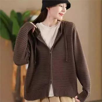 Johnature Женский осенний модный повседневный свитер с капюшоном на молнии с длинными рукавами, однотонный модный свитер в китайском стиле One Size зелёный