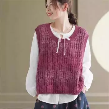 Johnature Женский осенний нишевый градиентный повседневный трикотажный жилет без рукавов с круглым вырезом, модный свободный винтажный жилет в китайском стиле One Size