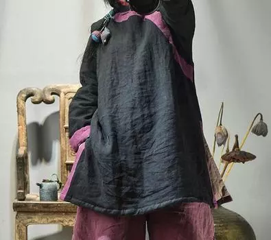 Johnature женский пуловер винтажные парки в стиле пэчворк цветные пуговицы халаты с длинными рукавами зимние теплые парки в китайском стиле One Size фиолетовый