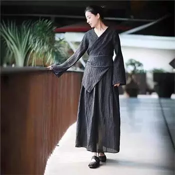 Johnature женский весенний нишевый ретро винтажный модный однотонный костюм в китайском стиле с длинными рукавами и спиной