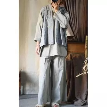 Johnature Женский винтажный комплект из трех предметов с цветочной вышивкой, свободные жилеты в китайском стиле, рубашки и широкие брюки One Size