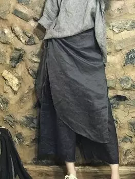 Johnature женский винтажный лоскутный фартук на шнуровке широкие брюки весенние однотонные повседневные брюки с мытой нашивкой One Size серый