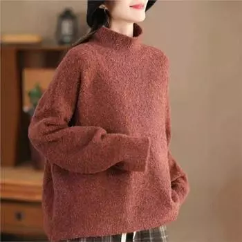 Johnature Женский зимний модный ретро однотонный водолазка свободный свитер с длинными рукавами винтажный стиль повседневный свитер One Size света кофе