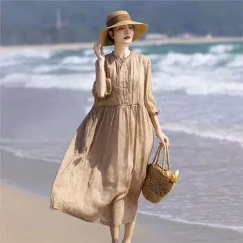 Johnature Женское летнее платье А-силуэта с оборками на рукавах в китайском стиле Модное винтажное свободное платье длиной три четверти S