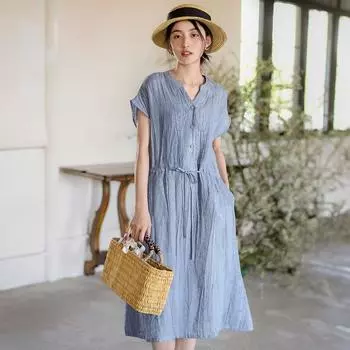 Johnature женское летнее платье с v-образным вырезом и коротким рукавом, повязка на пуговицах, повседневное женское платье XXL хаки