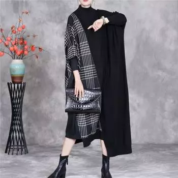 Johnature Женское Осеннее Личное Сращивание Сетка Свободное Нерегулярное Модное Платье Платье Полувысокий Воротник One Size