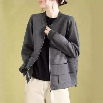 Johnature Женское Осеннее Модное Винтажное Стильное Повседневное Однотонное Пальто с Длинными Рукавами Индивидуальное Коллажное Свободное Ретро Пальто One Size чёрный