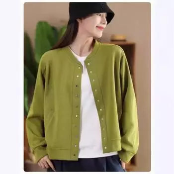 Johnature Женское осеннее нишевое повседневное однобортное пальто с длинными рукавами, модное винтажное пальто One Size кофейный