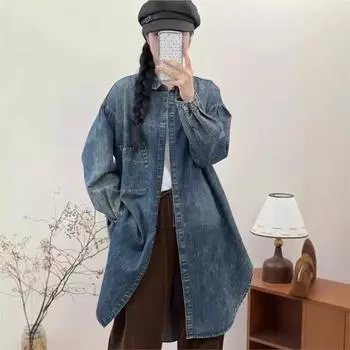 Johnature Женское осеннее винтажное ретро-стирка с отложным воротником ковбойское пальто модное повседневное свободное однобортное пальто One Size