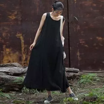 Johnature женское повседневное бандажное платье без рукавов летняя однотонная одежда с круглым вырезом винтажное женское платье One Size чёрный