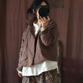 Johnature женское свободное повседневное льняное пальто с отложным воротником и длинными рукавами однотонное пальто весенняя лоскутная одежда на пуговицах One Size кофейный