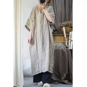 Johnature женское весеннее крашение нерегулярное винтажное свободное платье в стиле ретро модное однотонное платье с короткими рукавами One Size легкие хаки