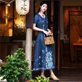 Johnature женское весеннее модное индивидуальное платье с вышивкой, повседневное винтажное нишевое платье без рукавов L