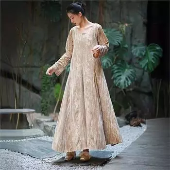 Johnature женское весеннее модное платье с квадратным воротником в винтажном стиле, повседневное платье в китайском стиле с длинными рукавами S чёрный