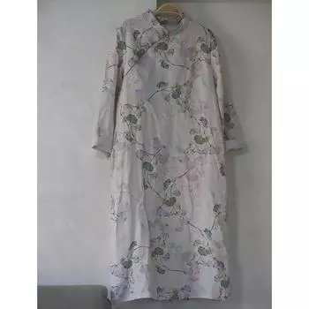 Johnature Женское весеннее модное повседневное платье в китайском стиле с принтом в стиле ретро с короткими рукавами и нишевое винтажное платье M светло-серый