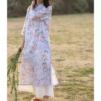 Johnature женское весеннее модное винтажное платье с короткими рукавами и принтом, индивидуальное платье в китайском стиле в стиле ретро M розовый