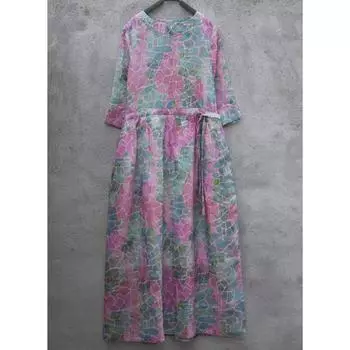 Johnature женское весеннее модное винтажное платье с принтом, повседневное винтажное индивидуальное платье в китайском стиле M темно-розовый