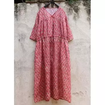 Johnature Женское весеннее нишевое платье с v-образным вырезом, модное повседневное винтажное ретро-платье в китайском стиле M темно-розовый