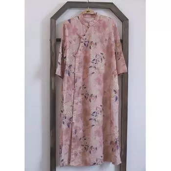 Johnature женское весеннее нишевое повседневное индивидуальное платье с короткими рукавами и принтом в винтажном китайском стиле M розовый