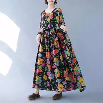 Johnature женское весеннее повседневное платье с короткими рукавами и круглым вырезом в винтажном стиле, ретро-платье в китайском стиле One Size