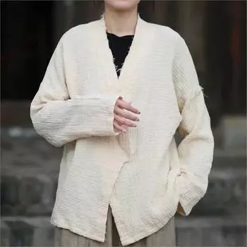 Johnature женское весеннее ретро индивидуальное винтажное пальто с пряжкой модное однотонное пальто с v-образным вырезом и длинными рукавами One Size чёрный