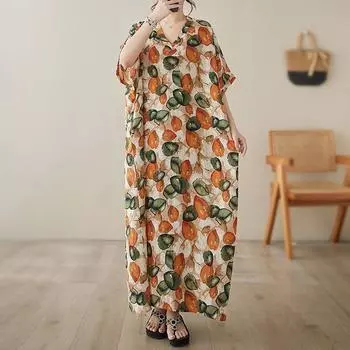 Johnature Женское весеннее свободное платье с v-образным вырезом в винтажном стиле, повседневное индивидуальное платье с принтом в стиле ретро One Size