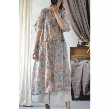 Johnature женское весеннее свободное платье с v-образным вырезом и принтом, модное индивидуальное платье в стиле ретро с короткими рукавами