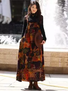 Johnature женское весеннее винтажное повседневное платье на подтяжках нишевый дизайн индивидуальные платья с масляной живописью One Size разноцветный