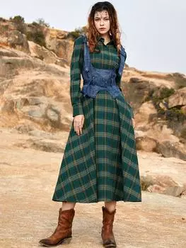 Johnature женское винтажное клетчатое платье из двух предметов с отложным воротником и длинными рукавами, модные повседневные платья, весенняя одежда с поясом