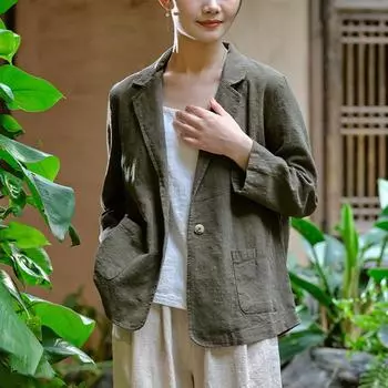 Johnature женское винтажное льняное пальто на заказ однотонное с отложным воротником с длинным рукавом весеннее женское пальто на одной пуговице One Size жёлтый