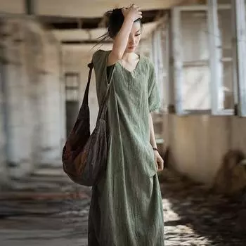 Johnature женское винтажное летнее платье с v-образным вырезом и короткими рукавами, халаты с принтом тай-дай, летнее свободное платье трапециевидной формы One Size зелёный