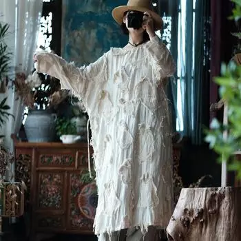 Johnature женское винтажное лоскутное хлопковое платье с круглым вырезом и длинным рукавом высокого качества, весенние платья в китайском стиле One Size