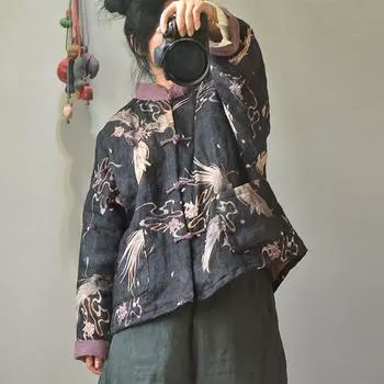 Johnature женское винтажное осенне-зимнее пальто, теплое женское пальто с принтом на пуговицах, высокое качество One Size чёрный