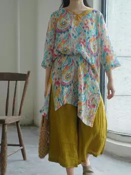 Johnature женское винтажное платье из рами с семью рукавами Cheongsam, осеннее высококачественное женское платье с высоким разрезом One Size зелёный